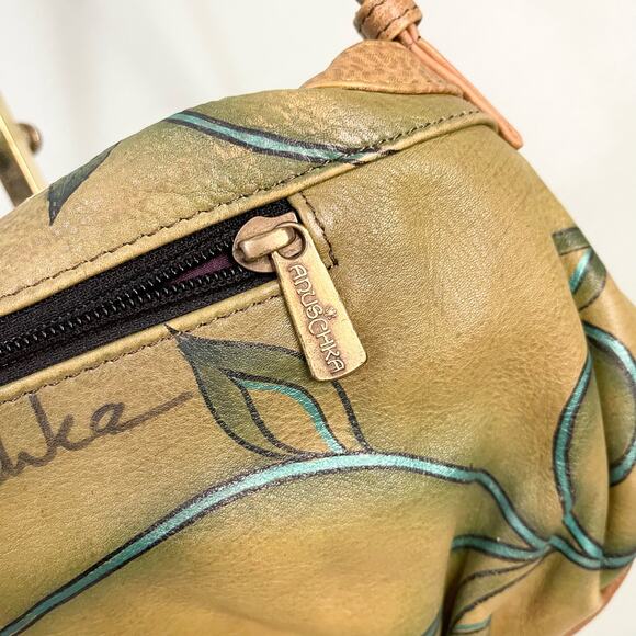 Anuschka Shoulder Bag Womens Tan Floral Genuine Leather Handpainted Art Handbag - Picture 8 of 11